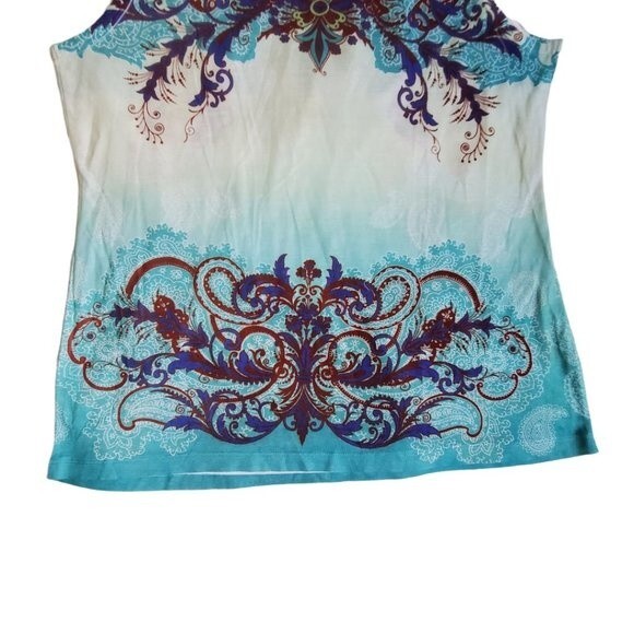 Appropriate Behavior ocean blue floral print sleeveless top sz L - Picture 6 of 11